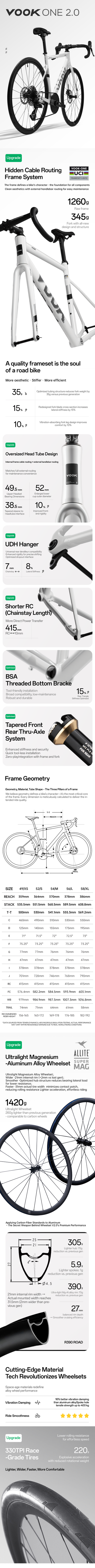 VOOK ONE 2.0 Road Bike Lightweight 7.8kg, 1290g aluminum frame + 345g carbon fork - Tampa Home & Garden Store