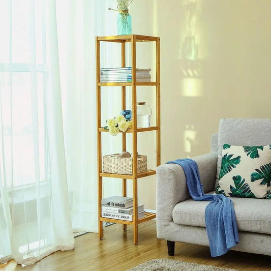 Slim 4-Shelf Bamboo Wooden Shelving Unit