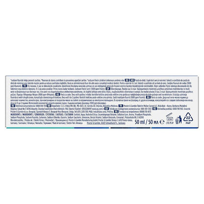 Oral-B Pro Kids toothpaste back panel with multilingual text and 50 ml marking on blue box on Tampa Home & Garden Store