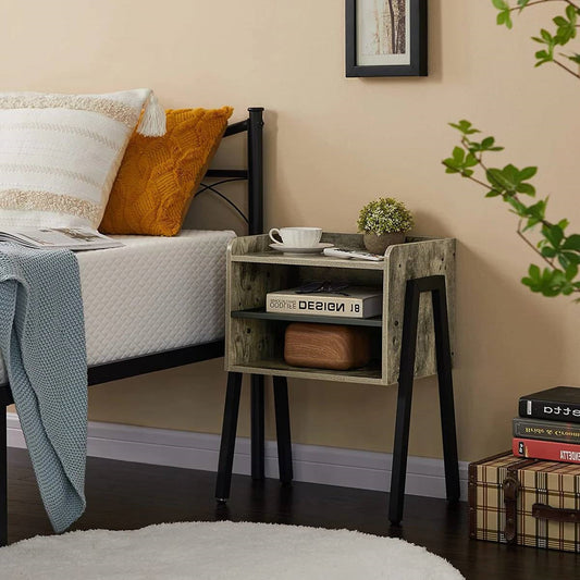 Set of 2 Modern Industrial Grey Wood Black Metal Side Table Nightstand End Table - Tampa Home & Garden Store