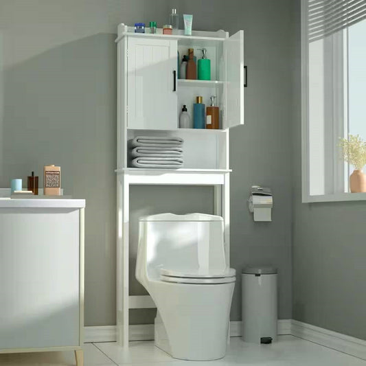 Over the Toilet Bathroom Storage Cabinet Shelving Unit in White Wood Finish - Tampa Home & Garden Store