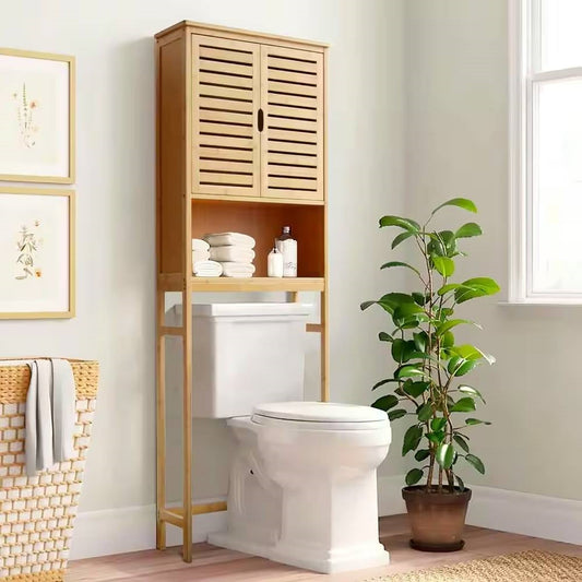 Over the Toilet Bathroom Storage Cabinet Shelf in Light Brown Yellow Wood Finish - Tampa Home & Garden Store