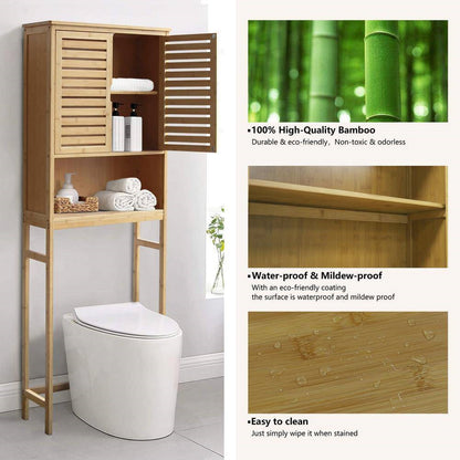 Over the Toilet Bathroom Storage Cabinet Shelf in Light Brown Yellow Wood Finish