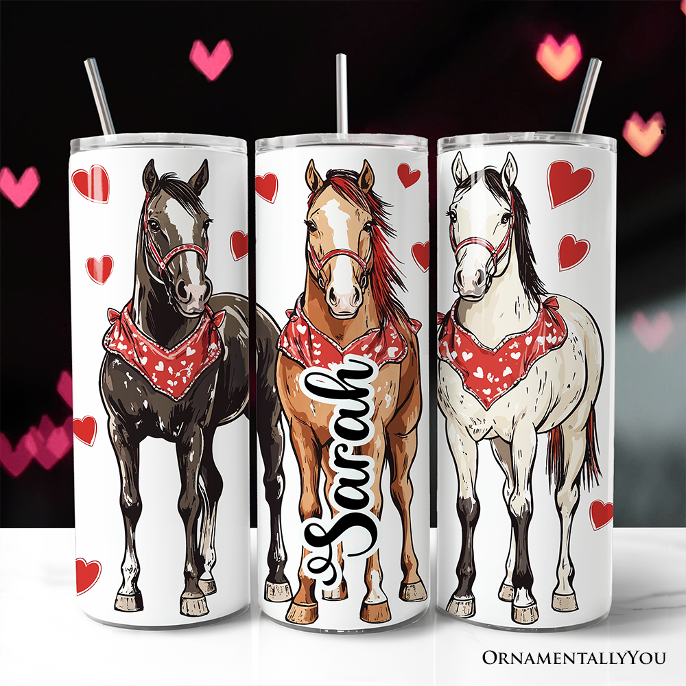 Valentine Horses Western Pattern 20oz Personalized Tumbler With Lid and Stainless Steel Straw, Cute Country Travel Mug Gift - Tampa Home & Garden Store