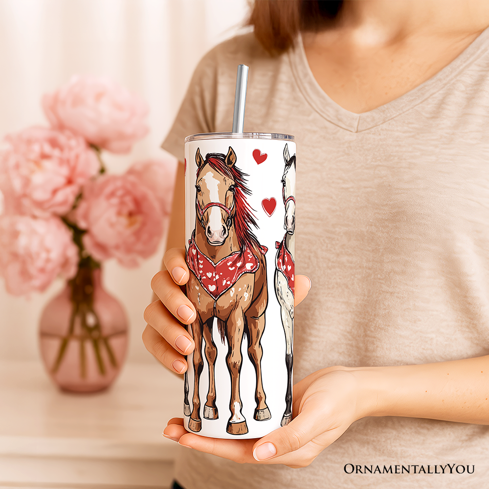 Valentine Horses Western Pattern 20oz Personalized Tumbler With Lid and Stainless Steel Straw, Cute Country Travel Mug Gift - Tampa Home & Garden Store