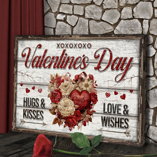 Valentine's Day Sign XIV canvas by Tailored Canvases with rustic frame and floral bouquet on Tampa Home & Garden Store