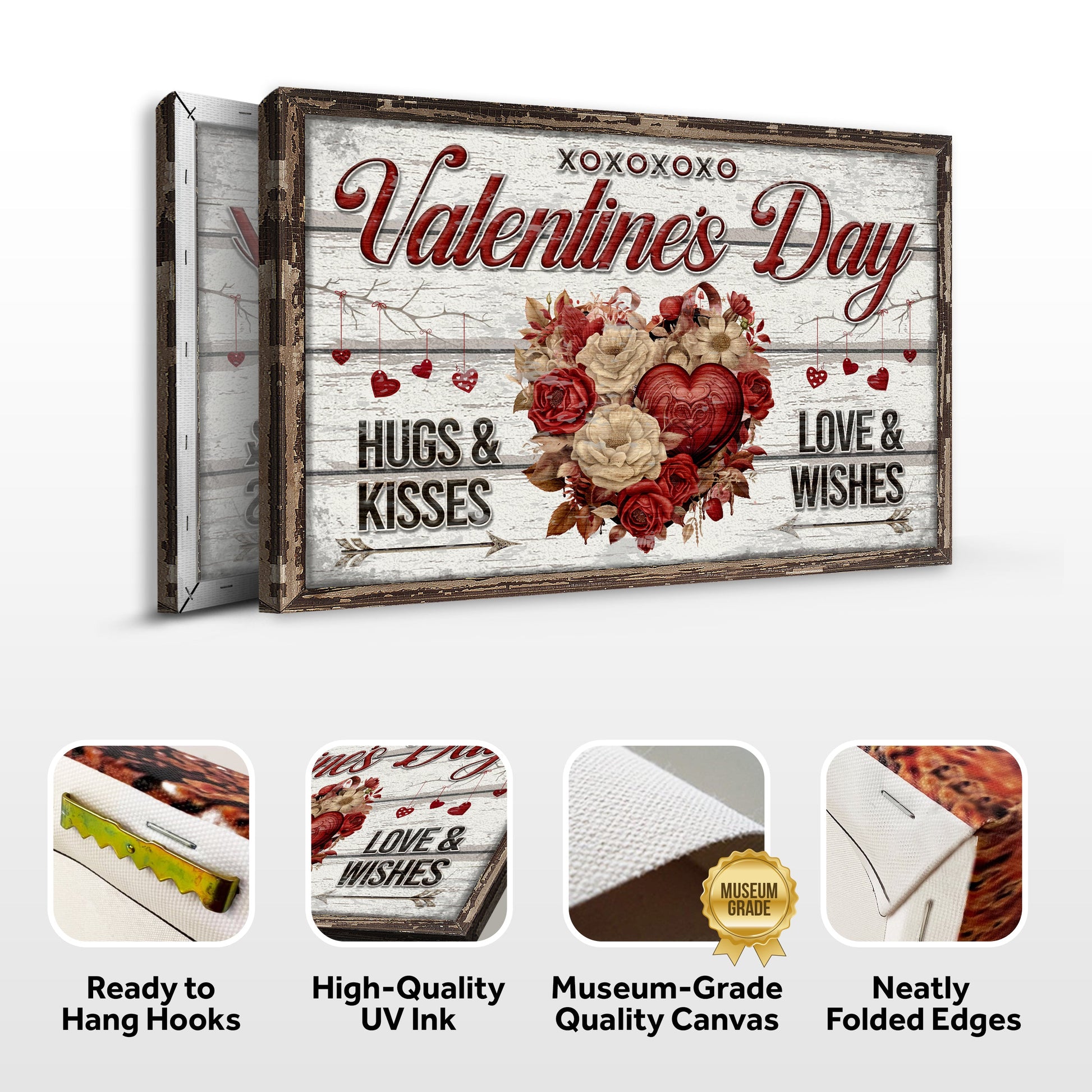 Valentine's Day Sign XIV canvas by Tailored Canvases, rustic frame with floral bouquet on Tampa Home & Garden Store