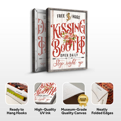 Valentines Day Kissing Booth Sign canvas by Tailored Canvases with red script on weathered wood on Tampa Home & Garden Store
