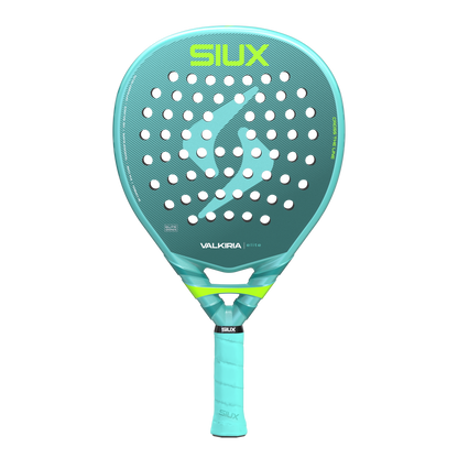 Valkyria Elite 2 2026 padel racket by Siux USA turquoise face with perforations neon logo on Tampa Home & Garden Store