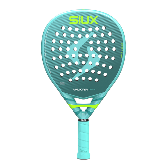 Valkyria Elite 2 2026 padel racket by Siux USA turquoise face with perforations neon logo on Tampa Home & Garden Store