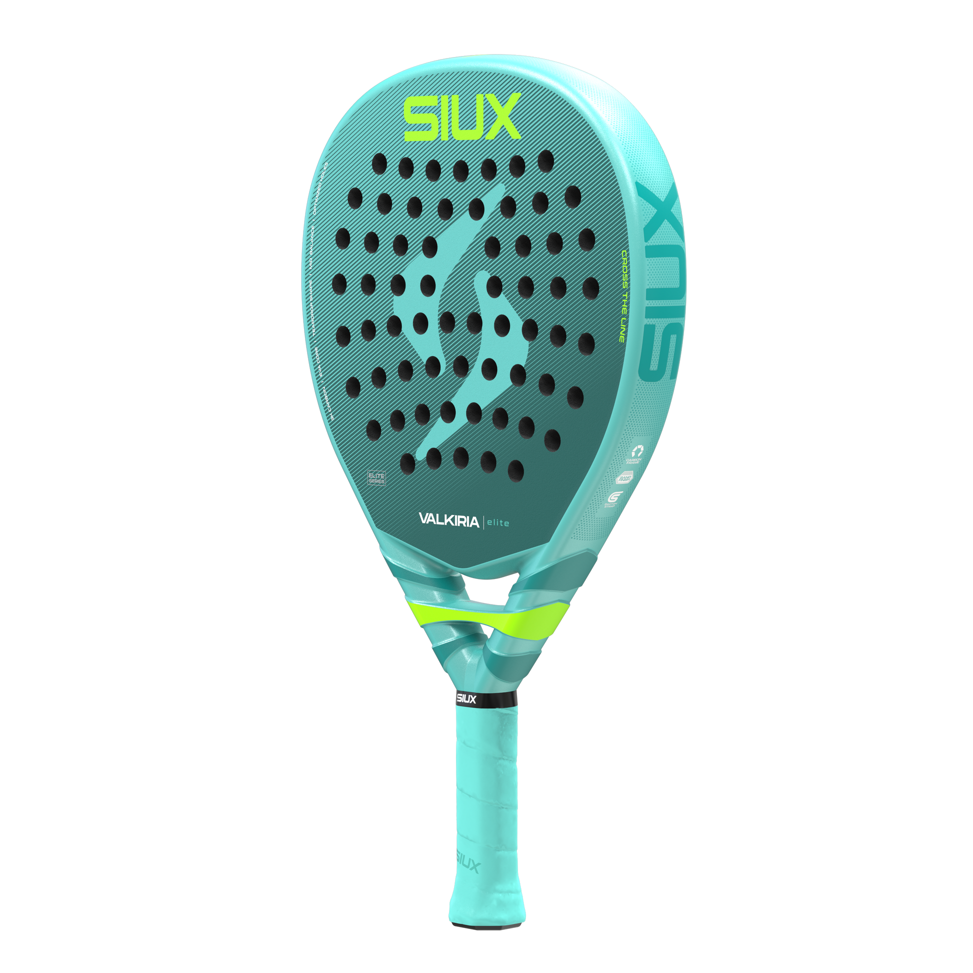 Siux Valkyria Elite 2 2026 padel racket teal with neon lime logo and perforated face on Tampa Home & Garden Store