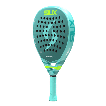 Siux Valkyria Elite 2 2026 padel racket teal with neon lime logo and perforated face on Tampa Home & Garden Store