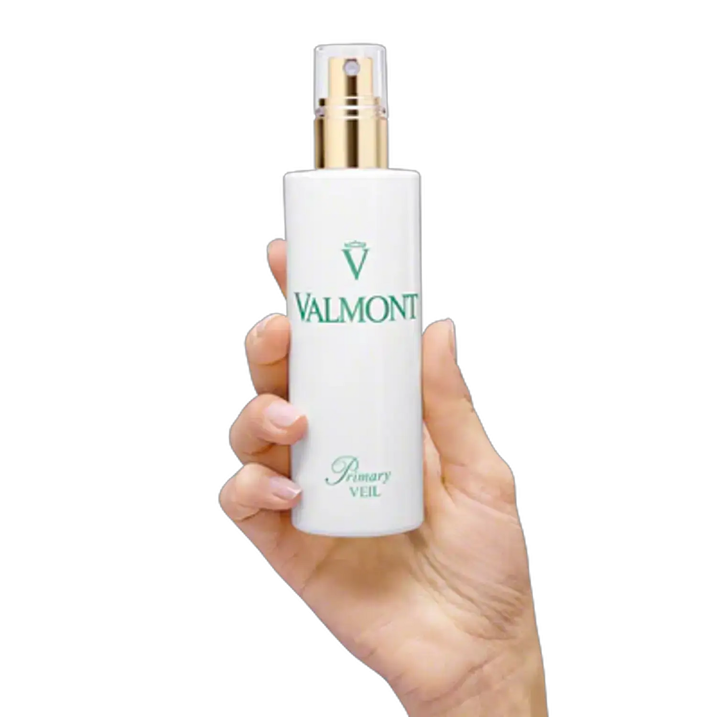 Valmont Primary Veil 150ml toner bottle, white with gold spray cap and green logo on Tampa Home & Garden Store