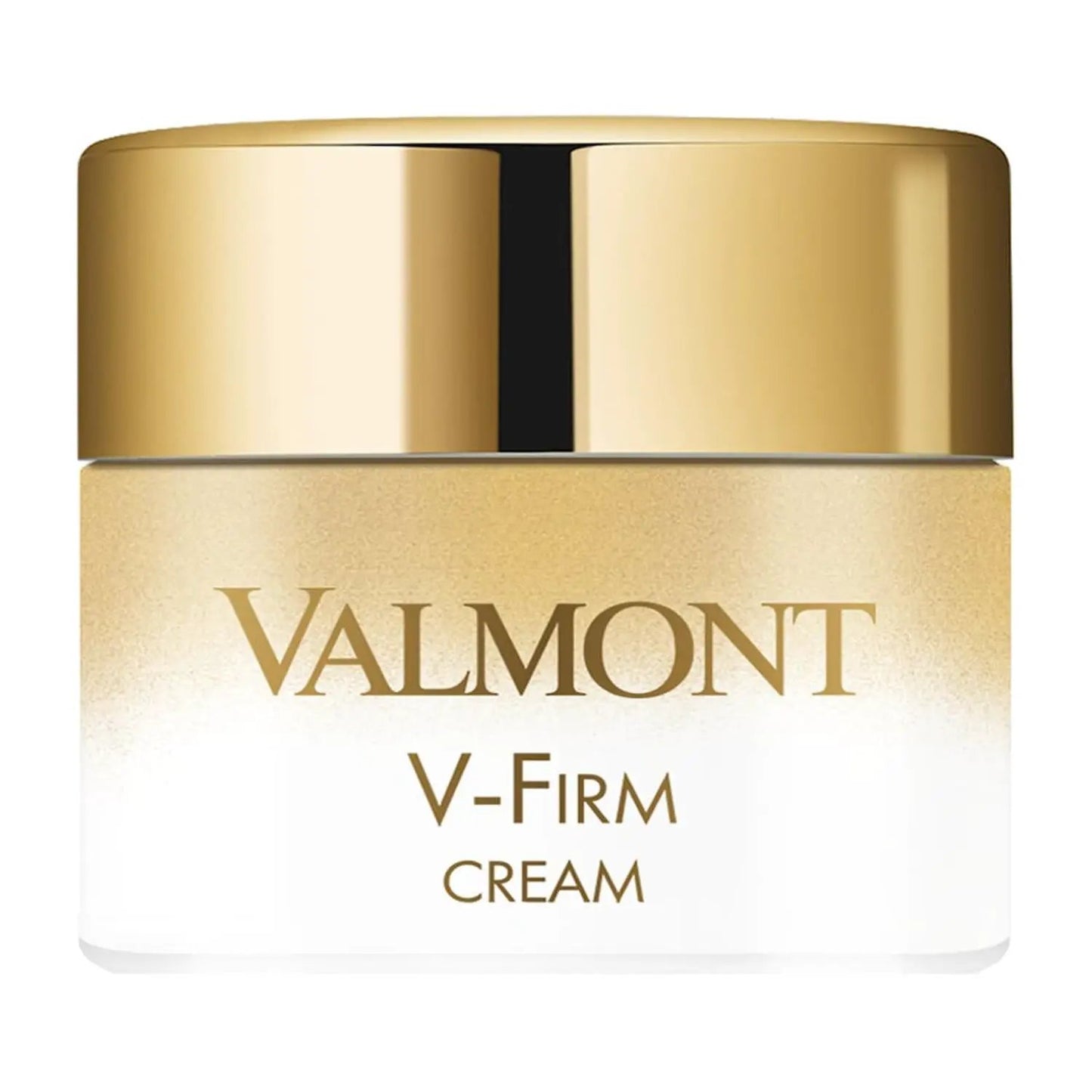 Valmont V-Firm Cream jar with gold cap and gradient gold label, premium anti-aging skincare on Tampa Home & Garden Store