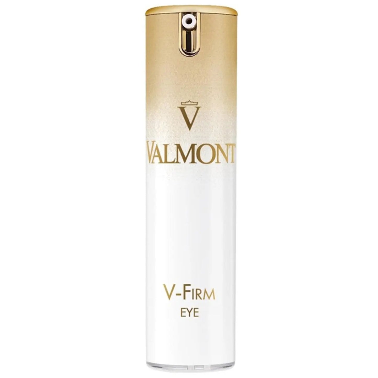 Valmont V-Firm Eye 15ml eye cream in a gold-to-white gradient bottle with pump top Nava Beauty on Tampa Home & Garden Store