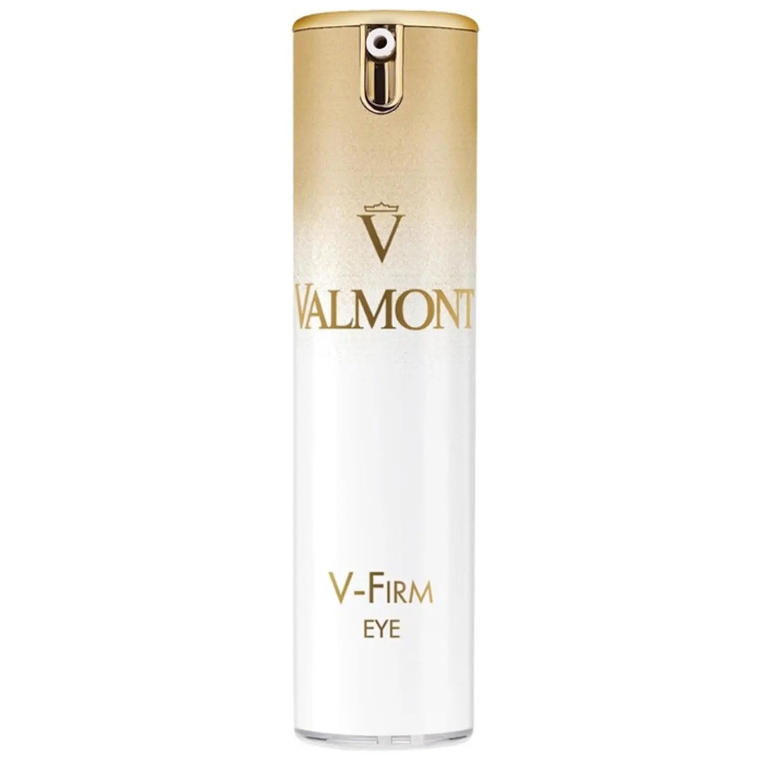 Valmont V-Firm Eye 15ml eye cream in a gold-to-white gradient bottle with pump top Nava Beauty on Tampa Home & Garden Store