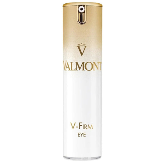 Valmont V-Firm Eye 15ml eye cream in a gold-to-white gradient bottle with pump top Nava Beauty on Tampa Home & Garden Store