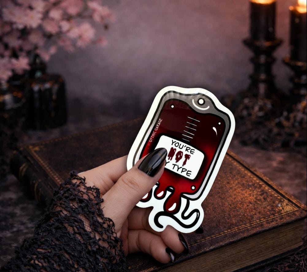 Vampire Blood Bag, Waterproof Die Cut Sarcastic Sticker, Choose Between Glossy or Holographic, Perfect to Add Horror to any Surface - Tampa Home & Garden Store