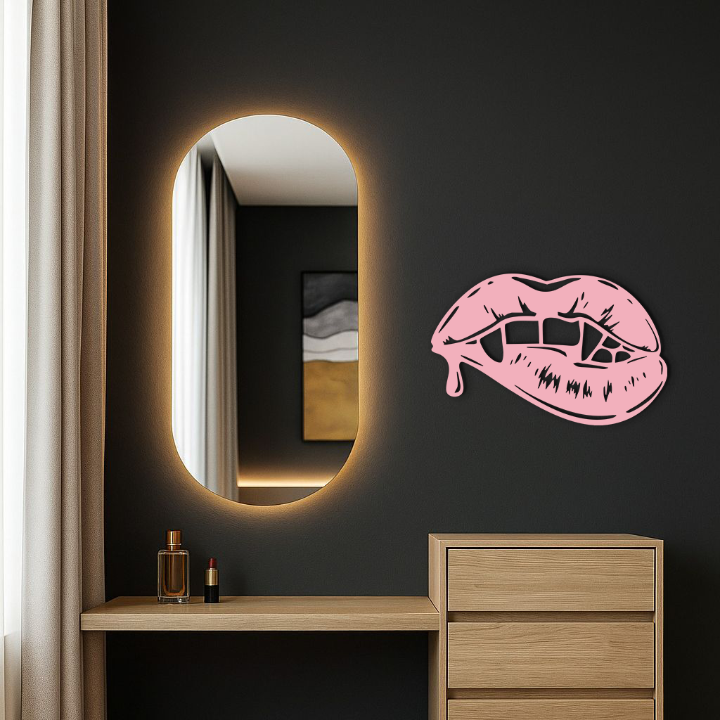 Vampire Lips Silhouette – Pink Metal Wall Art for Modern Home Décor - KAFGP163 - Tampa Home & Garden Store