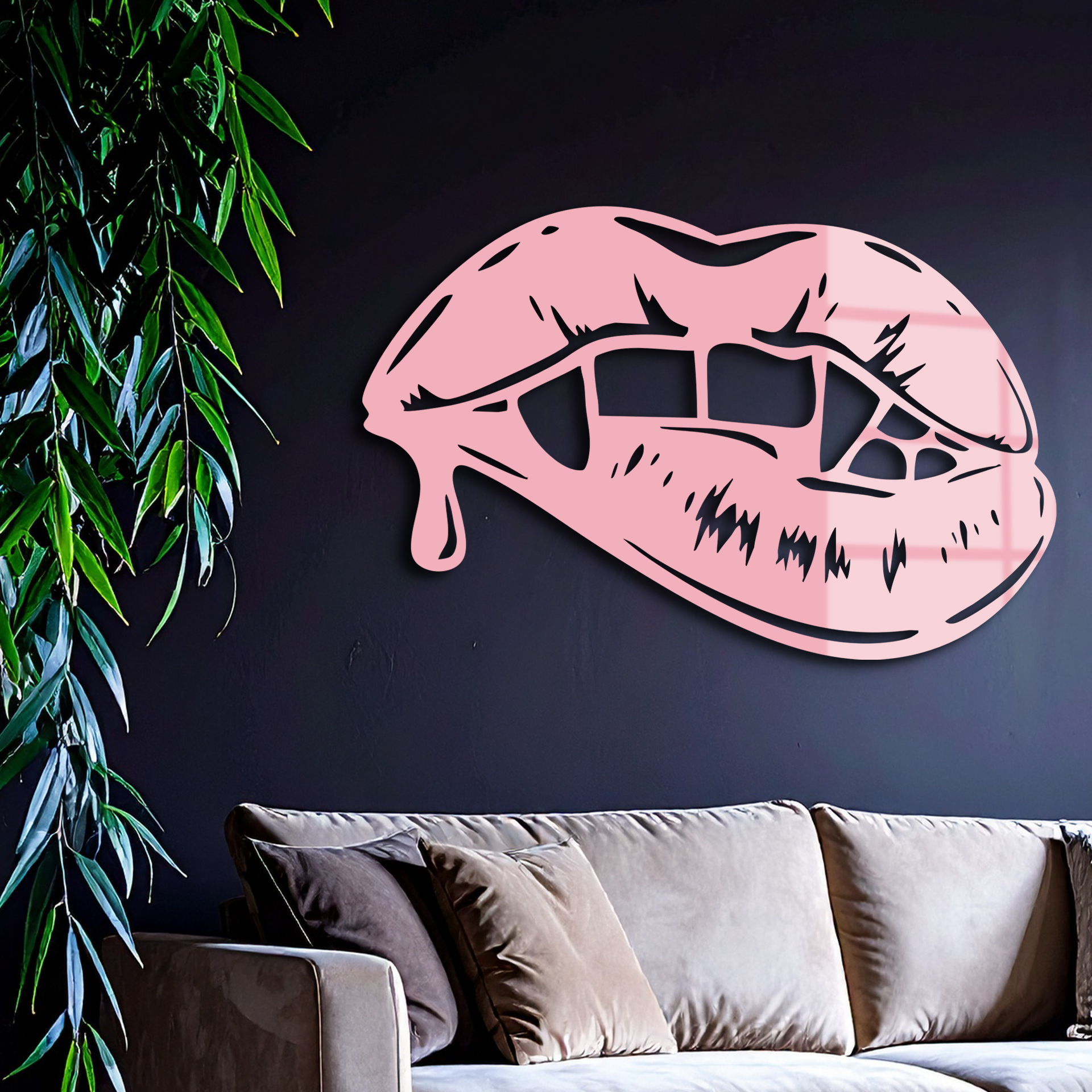 Vampire Lips Silhouette – Pink Metal Wall Art for Modern Home Décor - KAFGP163 - Tampa Home & Garden Store