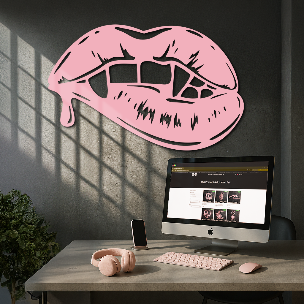 Vampire Lips Silhouette – Pink Metal Wall Art for Modern Home Décor - KAFGP163 - Tampa Home & Garden Store