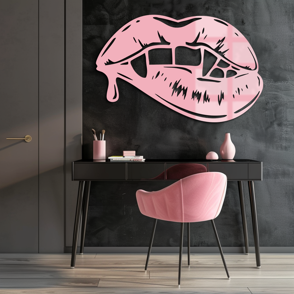 Vampire Lips Silhouette – Pink Metal Wall Art for Modern Home Décor - KAFGP163 - Tampa Home & Garden Store