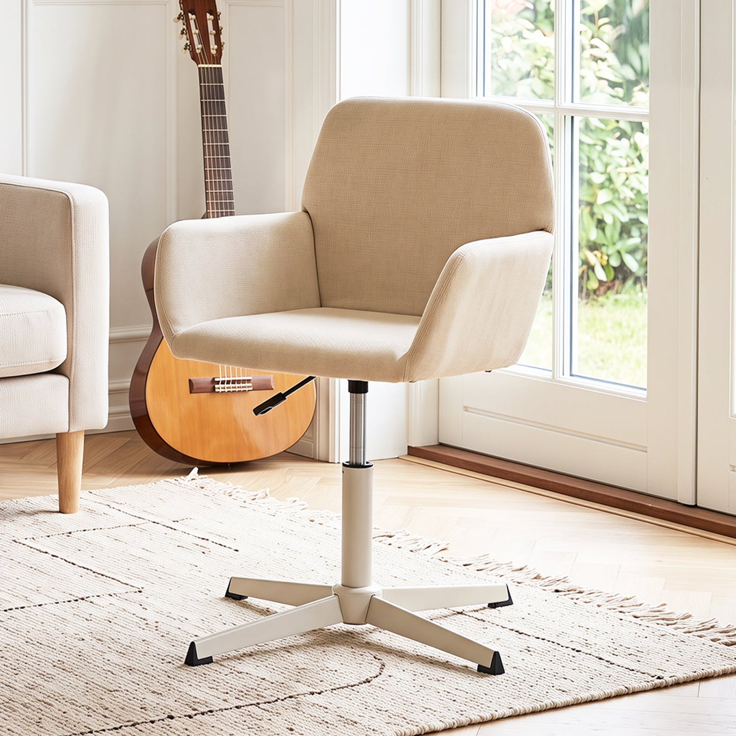 Swivel vanity chair DirectDeals tan fabric with height adjust and back support, four-star base on Tampa Home & Garden Store