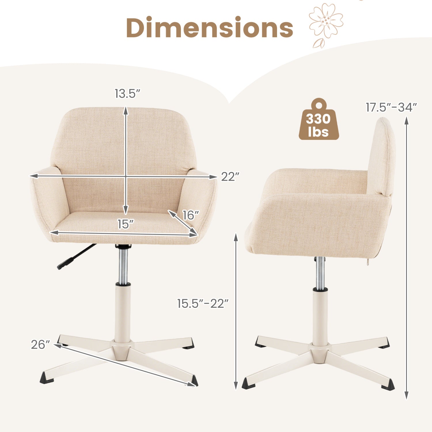 Swivel vanity chair in beige with adjustable height and back support DirectDeals office chair on Tampa Home & Garden Store