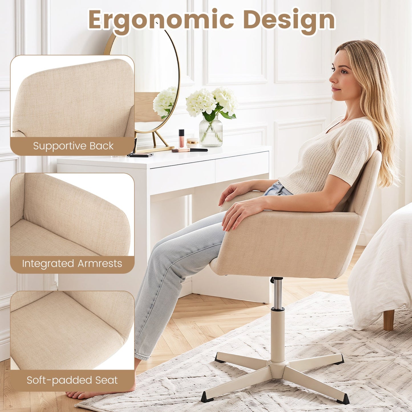 DirectDeals beige fabric swivel vanity office chair with adjustable height on Tampa Home & Garden Store