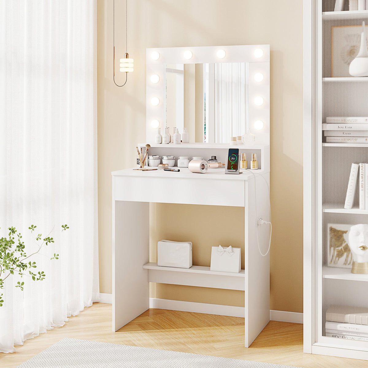 Vanity desk with adjustable brightness LED mirror in white by DirectDeals, lighted vanity on Tampa Home & Garden Store