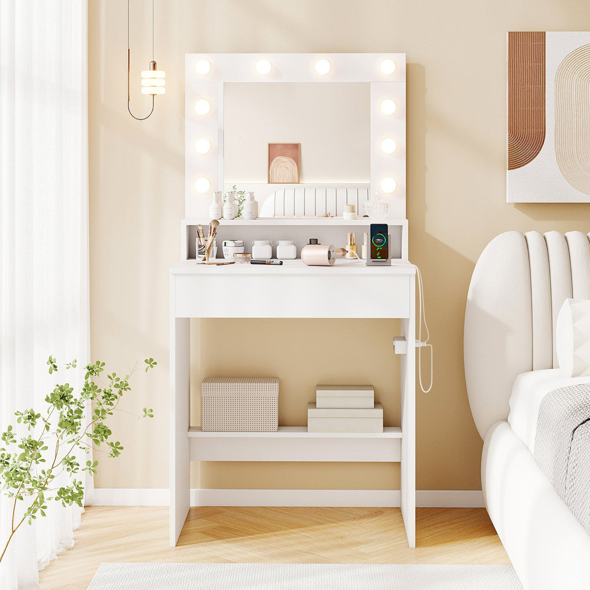 Vanity desk with adjustable brightness and 3 light modes white finish DirectDeals lighted vanity on Tampa Home & Garden Store