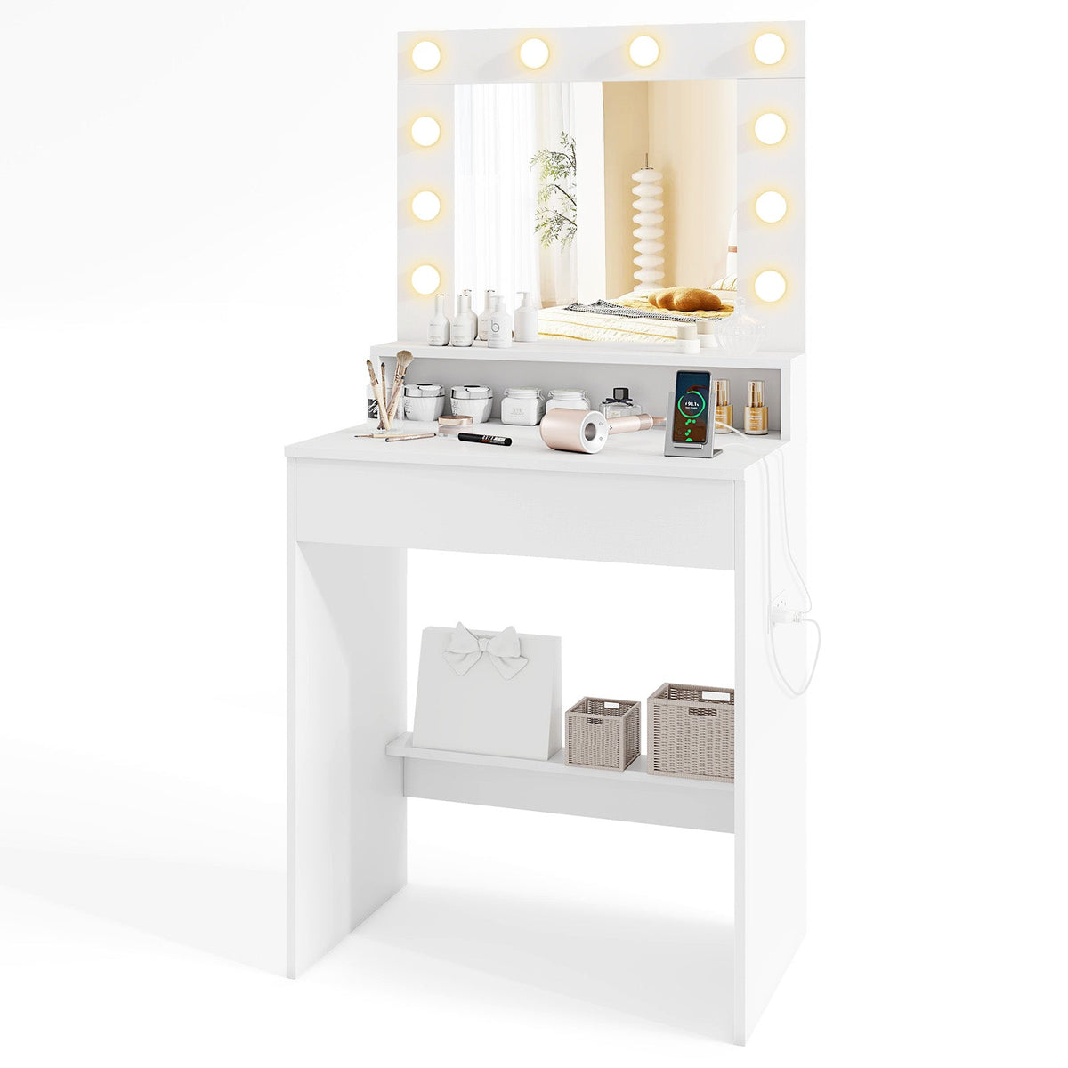 White vanity desk with mirror and brightness adjustable light DirectDeals 3 light modes on Tampa Home & Garden Store