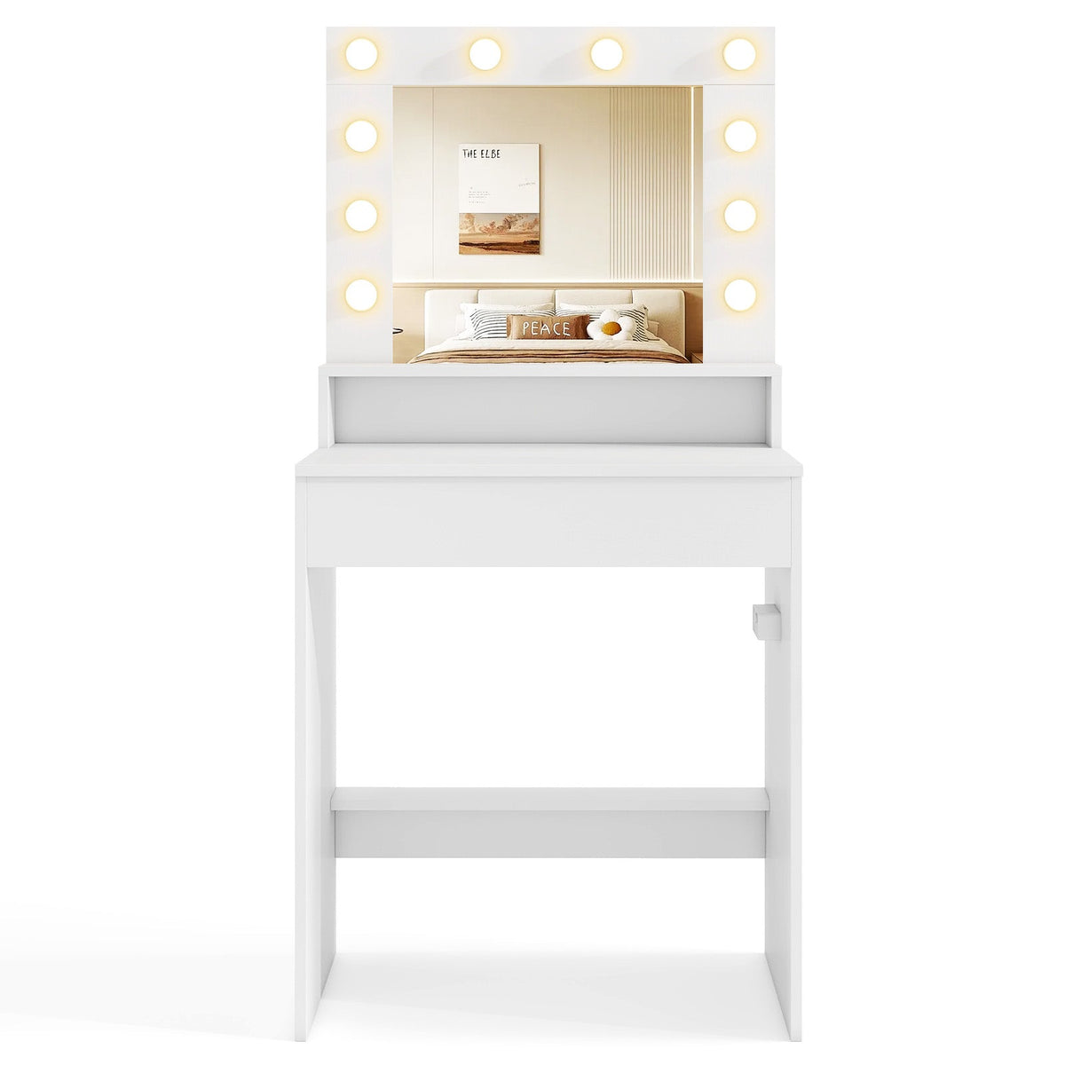 White vanity desk with bulb mirror; DirectDeals lighted vanity with 3 brightness modes on Tampa Home & Garden Store