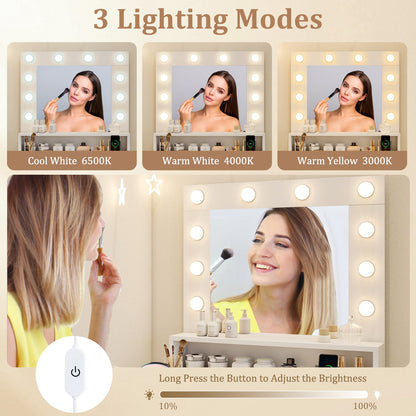 DirectDeals white vanity desk with LED lighted mirror and 3 lighting modes on Tampa Home & Garden Store