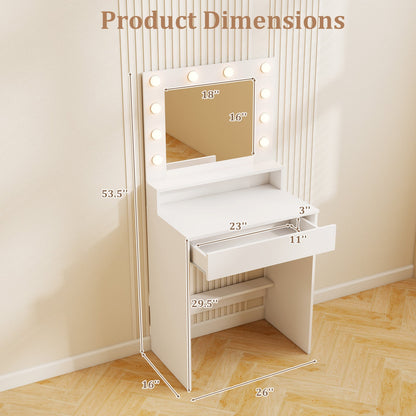 White vanity desk with lit mirror, 3 light modes and adjustable brightness, DirectDeals on Tampa Home & Garden Store