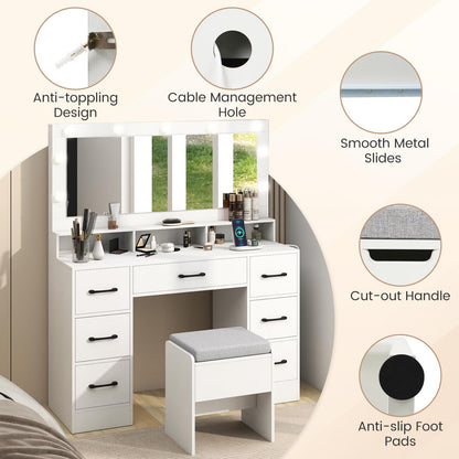 Vanity Desk with Mirror and Lights Makeup Table with Power Outlets