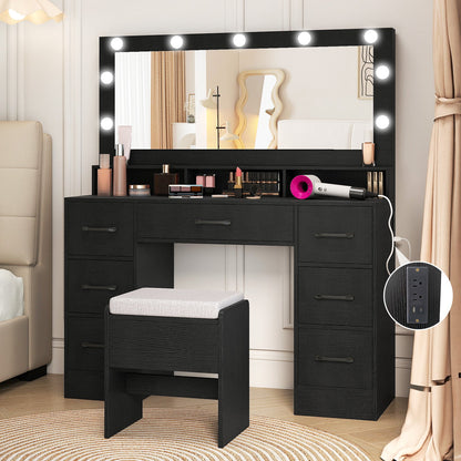 Vanity Desk with Mirror and Lights Makeup Table with Power Outlets