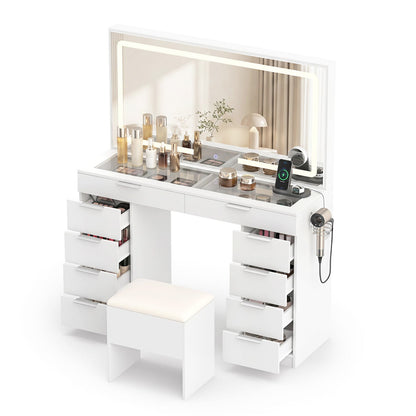 DirectDeals Vanity Desk with Lighted Mirror and Charging Station, white with drawers on Tampa Home & Garden Store