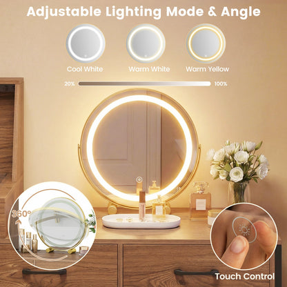 Vanity Desk with Lighted Ring Mirror and Jewelry Storage by DirectDeals, LED ring light on Tampa Home & Garden Store