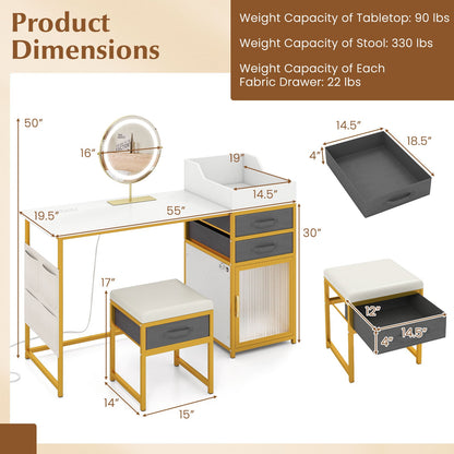 Vanity Desk with Rotatable Lighted Mirror 55 Inch Makeup Vanity Table-White