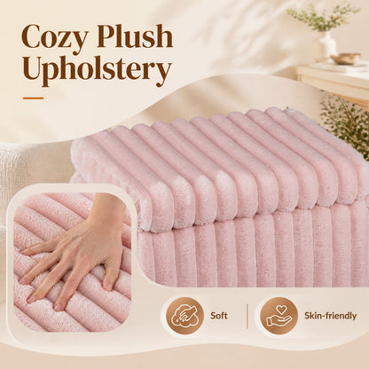 Vanity Stool with storage and reversible lid, pink plush upholstery on Tampa Home & Garden Store
