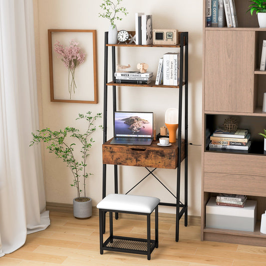 Tocador con espejo elevable y taburete acolchado - Negro
