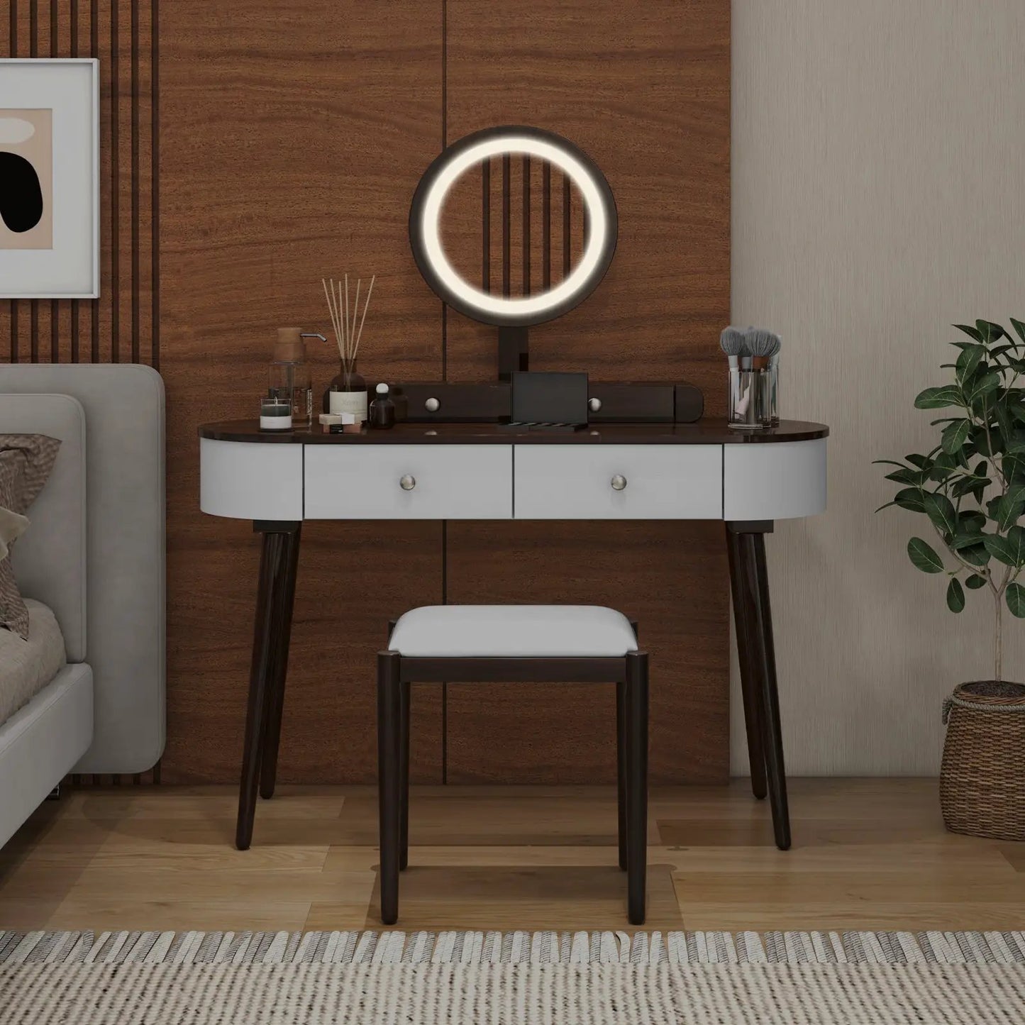 Makeup Vanity Table with LED Mirror and 3 Drawers