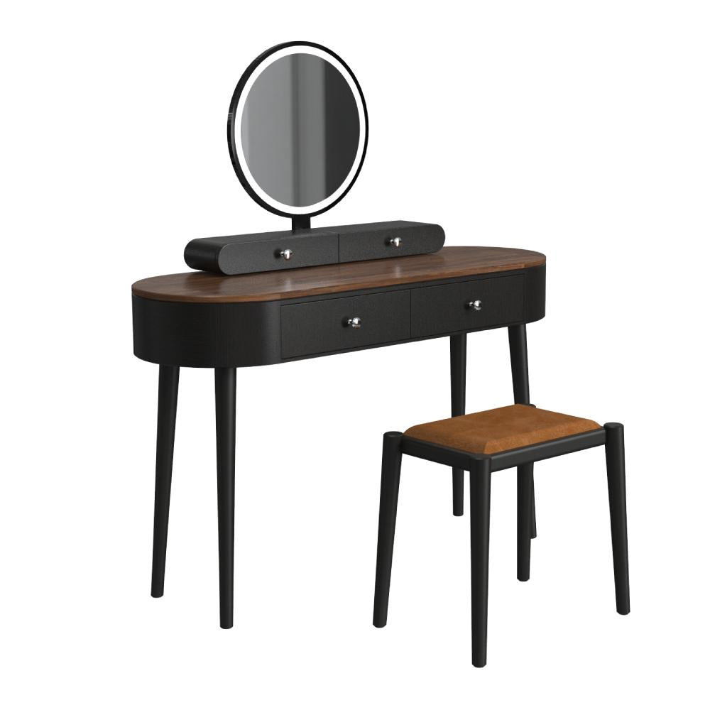 Makeup Vanity Table Set with LED Mirror and 3 Spacious Drawers-White-Brown