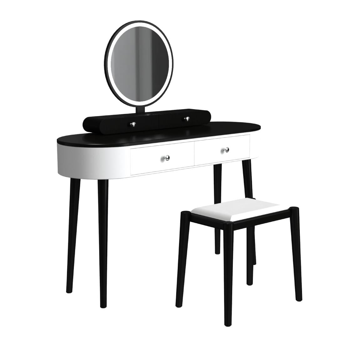 Makeup Vanity Table Set with LED Mirror and 3 Spacious Drawers-White-Brown