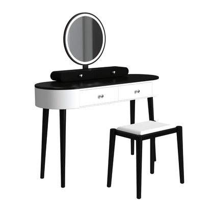 Makeup Vanity Table Set with LED Mirror and 3 Spacious Drawers-White-Brown