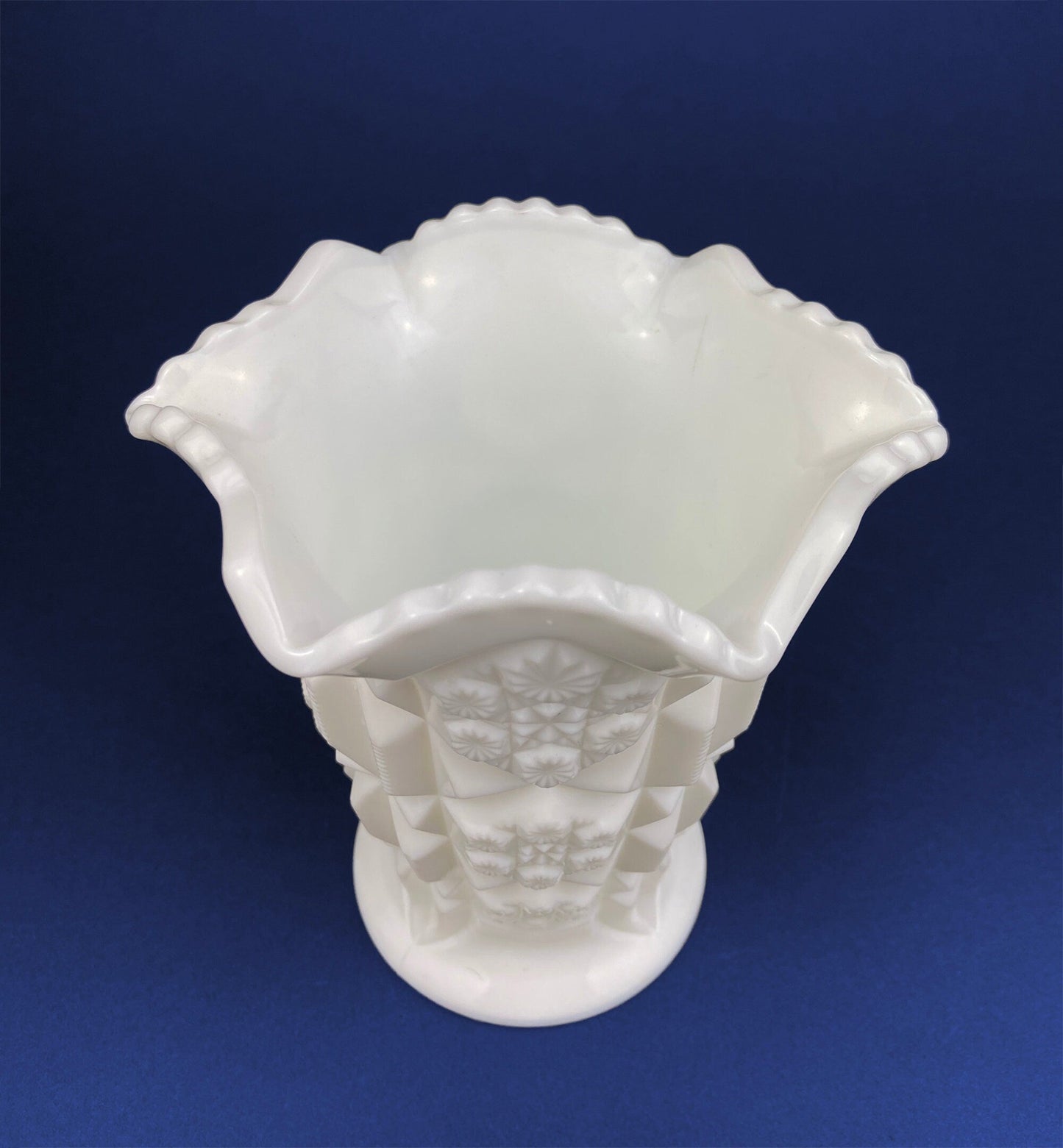 Vase Vintage Westmoreland Milk Glass with Old Quilt Design. Block and Star Pattern. Collectible Glass. - Tampa Home & Garden Store