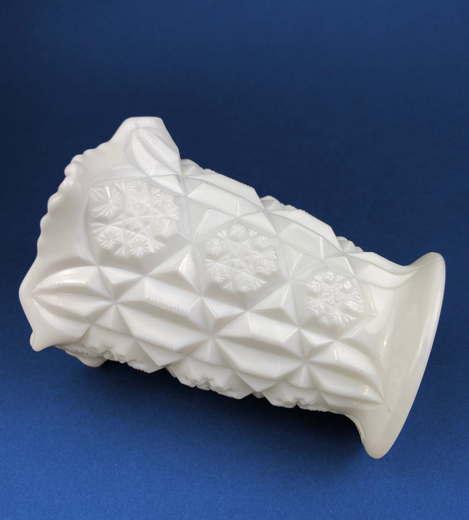 Vase Vintage Westmoreland Milk Glass with Old Quilt Design. Block and Star Pattern. Collectible Glass. - Tampa Home & Garden Store