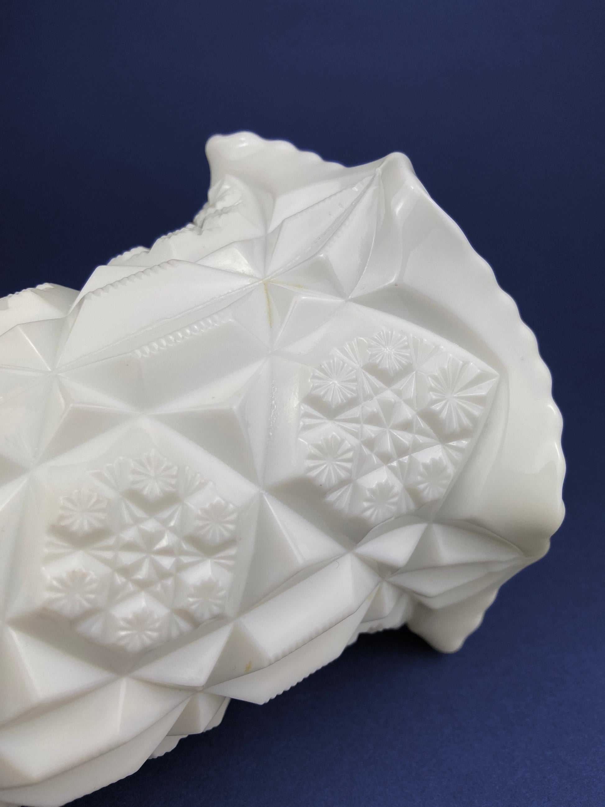Vase Vintage Westmoreland Milk Glass with Old Quilt Design. Block and Star Pattern. Collectible Glass. - Tampa Home & Garden Store