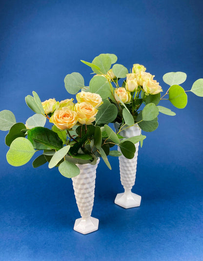 Vase Vintage Westmoreland Milk Glass with Old Quilt Design. Block and Star Pattern. Collectible Glass. - Tampa Home & Garden Store